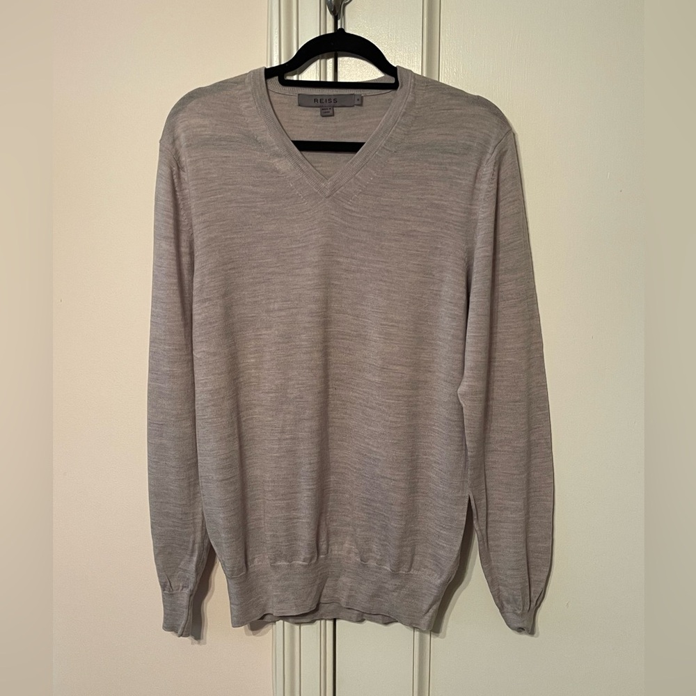 Reiss Gray Wool V Neck Sweater
